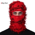 Knitted red balaclava ski mask with fuzzy texture and single eye opening for winter - One Size / Red