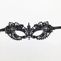 Intricate black lace masquerade mask with floral cutouts and silk ribbons for parties - Pointed Toe Small