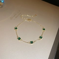 Elegant gold bracelet with emerald green zircon stones and adjustable link chain for women - 14K Gold Plated Square Green Gemstone Bracelet