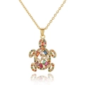 Colorful zircon sea turtle pendant on gold chain with high-end mirror reflection - Rainbow Zirconia Turtle Style (AL-D1044)