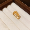 Macro detail of golden double flower ring featuring elegant brushed metal texture and 3D petals - Double Flower Brushed Style / Gold