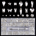 Transparante 21-vaks nail art set met platte kristallen en een handige picker pen - Heldere Flatback Stijl (A1054-02)