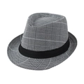 Cappello Fedora classico a quadretti con nastro nero e tesa elegante per uomo e donna - Taglia Adulto (58cm) / Riga-Nero/Bianco