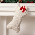 Calza di Natale lavorata a maglia color crema a forma di osso con motivo a trecce - Calza a Osso / Bianco