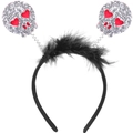 Halloween headband with black feathers and silver glitter skulls with red heart eyes - 6# Skeleton