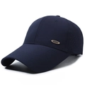 Navy blue breathable mesh baseball cap with long brim and laser-cut holes for ventilation - Adjustable / Navy Blue