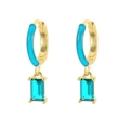 Detail of gold hoops with light blue enamel and a square-cut green gemstone drop - Gold Blue Enamel Rectangle Zirconia Pendant