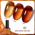 Jelly Amber nail gel polish in shade 02 showing 1 to 3 layers of translucent effect - Jelly Amber 02