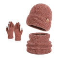 Winter 3-piece knit set in rust red with hat, warm scarf, and touchscreen gloves - Marl Red (3-Piece Set)