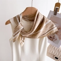 Detail of elegant silk scarf featuring champagne gold chain and monogram print texture - 66-70CM / Khaki