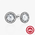 S925 sterling silver round stud earrings with clear sparkling zircon halo accents - Round Halo Clear Zirconia