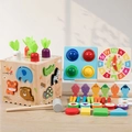 Cubo attività in legno con pesca magnetica, raccolta di carote e orologio educativo - Cubo delle attività 8-in-1 con animali