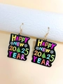 Detail of 2025 Happy New Year earrings with festive snowflake and Christmas tree motifs - Earrings