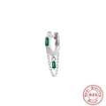 925 sterling silver hoop earring featuring green rectangle zircon with tassel chain - Single Piece / Silver-Green Zirconia