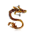 Vintage dragon brooch pin in amber gold enamel finish for men suit and coat accessory - Amber Gold S-Dragon
