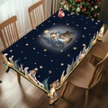Blue Christmas tablecloth with nativity scene and stars, holiday dining room decoration - Zb695-2 / 40*60cm Brushed Fabric