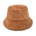 Cappello da pescatore in pile teddy marrone scuro da donna con texture in lana - M (56-58cm) / Cachi