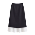Elegante gonna midi color-block bianco e nero con orlo a strati per le donne - XS / Nero