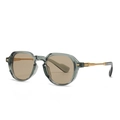 Translucent grey-green retro sunglasses with brown lenses and gold metal temples - Grey Green Frame Tea Lens