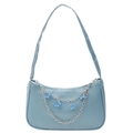 Light blue faux leather underarm bag with decorative silver butterfly chain charm - Blue