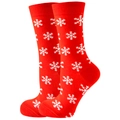 Weihnachtliche rote Baumwollsöckchen mit weißen Schneeflockenmustern für Damen - 37-44 / Rot mit Schneeflocke