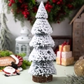 Mini albero di Natale in cedro con neve artificiale e base in legno decorativa - Cedro Innevato 30cm (Senza Luce)