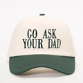 Two-tone cotton baseball cap in cream and dark green with GO ASK YOUR DAD embroidery - One Size / Cream/Dark Green