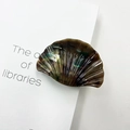 Shell shaped hair claw clip in dark brown and green faux tortoise pattern resin - Jade Coffee