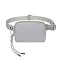 Light grey waterproof sports belt bag with adjustable strap and carabiner detail - Gray