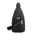 Minimalist black oxford crossbody bag featuring quilted diamond pattern and gold hardware - Style 1 Black