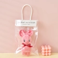 Pink bunny-shaped coral fleece towel in gift bag with red 'Just for you' ribbon - Medium Pink + OPP Handbag