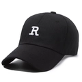 Casquette de baseball en coton noir avec logo R brodé blanc et visière courbée - Réglable / Noir