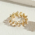 Leaf design open ring with marquise-cut clear zircons in a 14K gold-plated finish - Olive Branch White Zircon