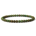 Deep green natural stone bead bracelet with 4mm round jasper beads on elastic cord - Terrazzo