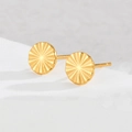 French vintage style gold sunburst round stud earrings in stainless steel on stone - Round Sunburst Pattern Style (OLBE890-A)