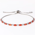 Detail of silver bracelet with orange rectangular gems and adjustable slide clasp - Orange Zircon White Gold