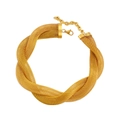 Detailed macro view of 18K gold-plated braided mesh chain with lobster clasp closure - Gold Necklace
