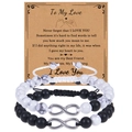 Couples infinity bead bracelets with white turquoise and matte black stones on card - White Turquoise + Frosted Stone Bracelet