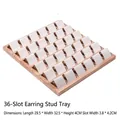 Wooden 36-slot earring display tray in white and natural wood finish, 29.5x32.5x4cm - 36 Slots / White PU Leather