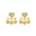 Golden heart drop earrings with shimmering micro-pave cubic zirconia crystals - Gold Dense Rhinestone Multi-Heart Style (Peach Heart K-234)