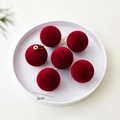 Set of six 6cm red flocked Christmas balls with gold hooks in a white tray - 6cm/Set of 6 / Burgundy