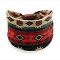 Boho stretch headband with ethnic geometric diamond print in red and deep teal colors - Style 121