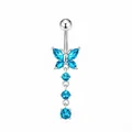 Detail of silver belly ring featuring butterfly wings and light blue gemstone tassels - Silver-Nano Blue Butterfly Dangle