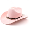 Detail van de roze suède fedora met schelp metalen accenten en geweven band decoratie - M (56-58cm) / Roze