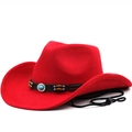 Sombrero vaquero rojo de lana con cinturón de cuero negro y detalles de piedra turquesa - M (56-58cm) / Rojo
