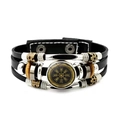 Handmade black leather Viking Vegvisir compass bracelet with retro alloy beads - Golden Viking Compass Cabochon Style (JY006544-7)