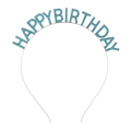 Silver Happy Birthday headband for women featuring vibrant blue rhinestone lettering - Lake Blue