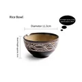 Japanese ceramic rice bowl in beige and dark brown with woven texture, 300ml capacity - 4.5 Inch / Gold Leaf