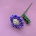Handmade crocheted purple rose flower with yellow center and green stem for home decor - Purple Camomile