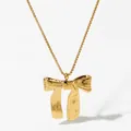 Minimalist gold bow pendant necklace made of stainless steel with a beaded chain - Gold 316 Stainless Steel Bow Style (KD1079)